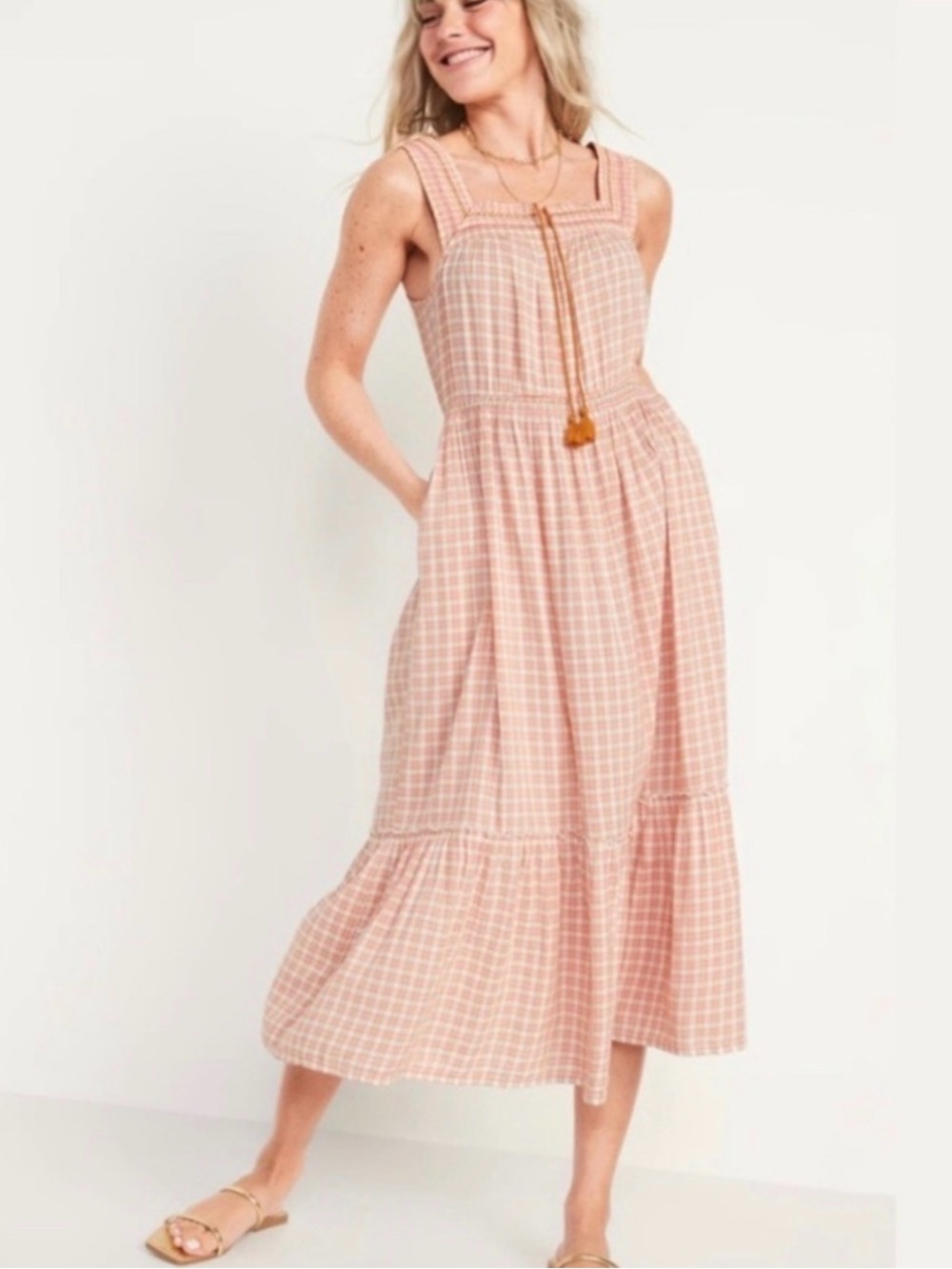 NWT Cottagecore Picnic Midi Dress Size XL Petite Pink Plaid